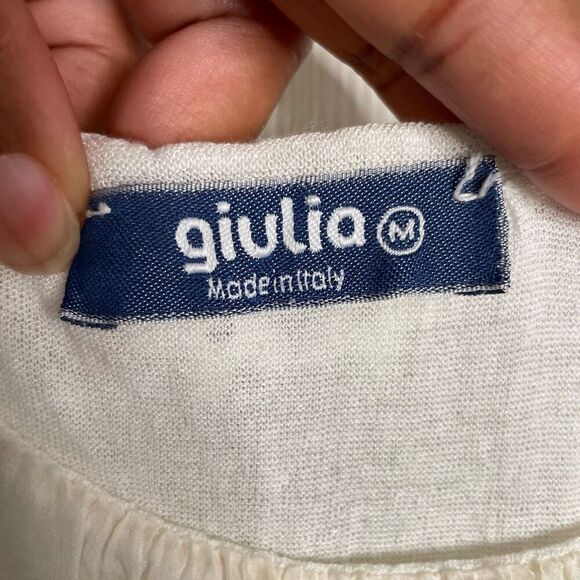 Giulia Womens 100% Italian Silk Blouse M Brown Ombre Embroidered Bubble Hem - Picture 7 of 8